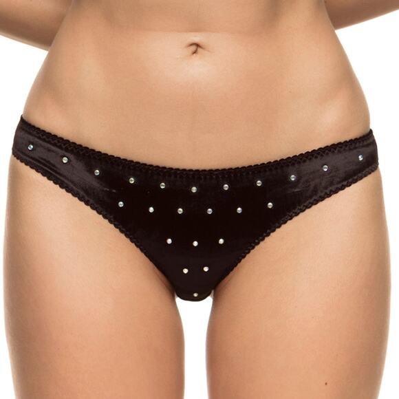 NWT KISSKILL Black Velvet Sparkle Panty with Crystals size Small - Picture 1 of 6